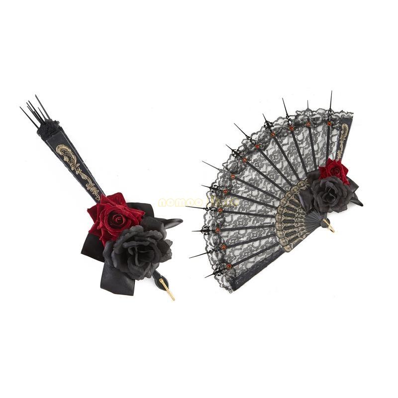 Women'S Red Accessories - 31BF Fan Gothic Victorian Women Lace
