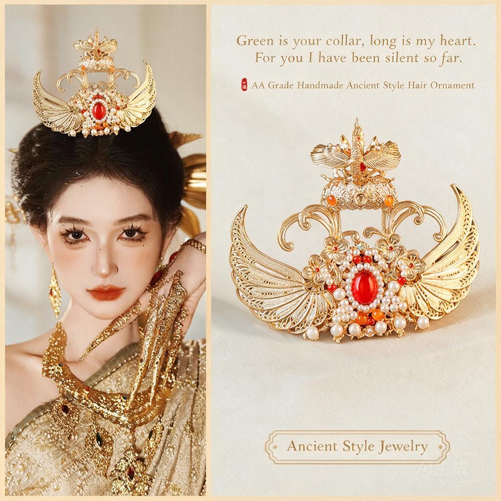 Women'S Red Accessories - Chinese Traditional Hanfu Gold Phoenix Wing