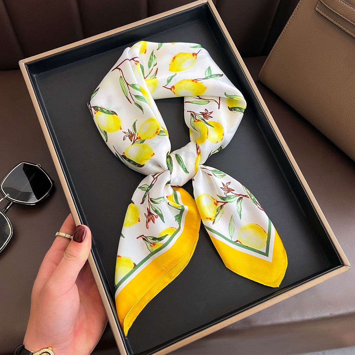 2025 New Yellow Lemon Print Sq - огляд і ціна Silk Scarf Square